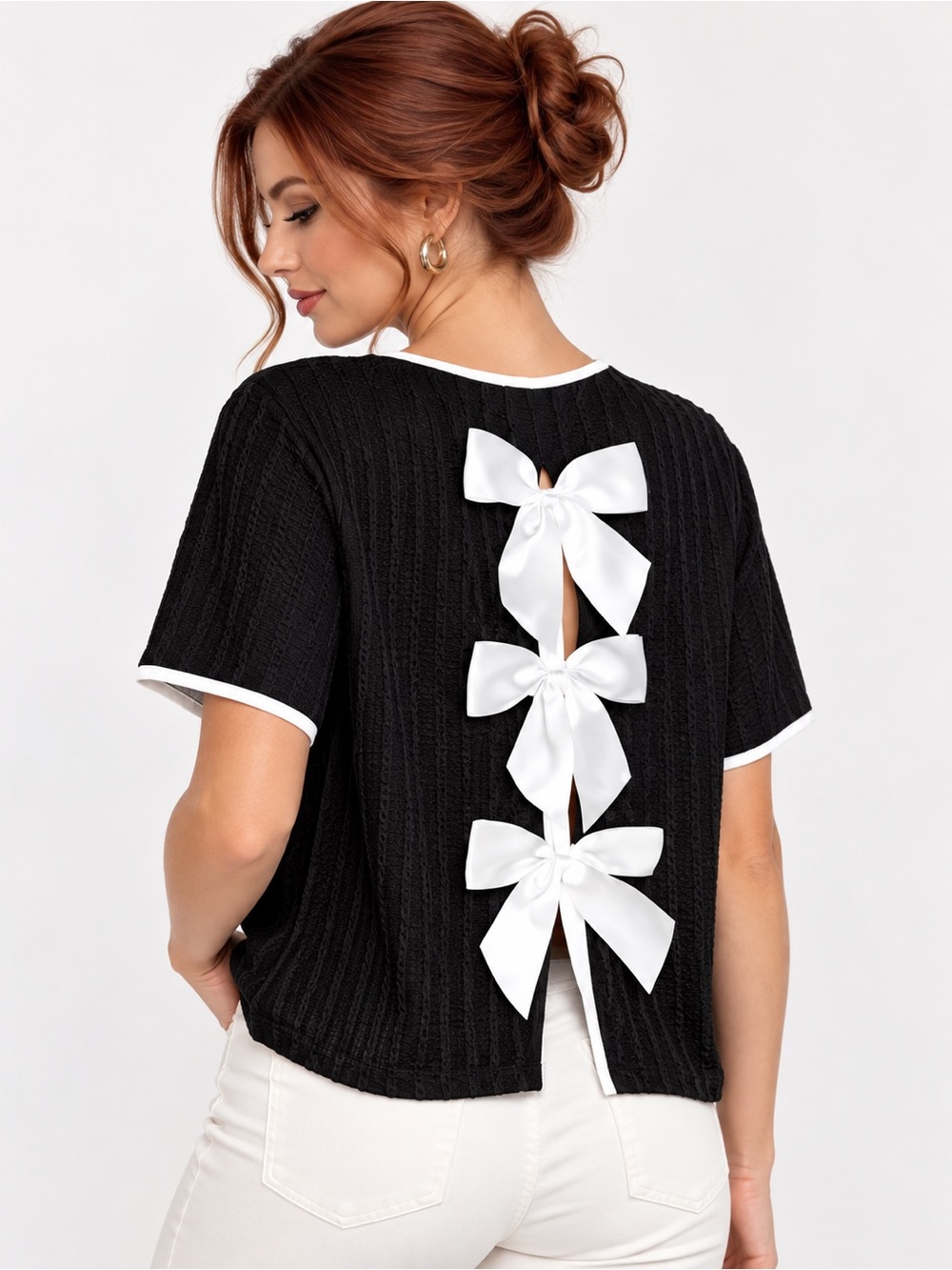 🖤 Black & White Triple Bow Back Top | XXL | New